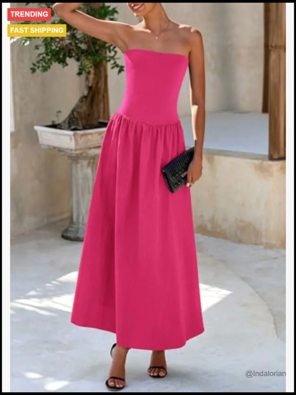 Strapless Maxi Dress with Pockets Flowy A-Line Summer Dress - Picture 3 of 7